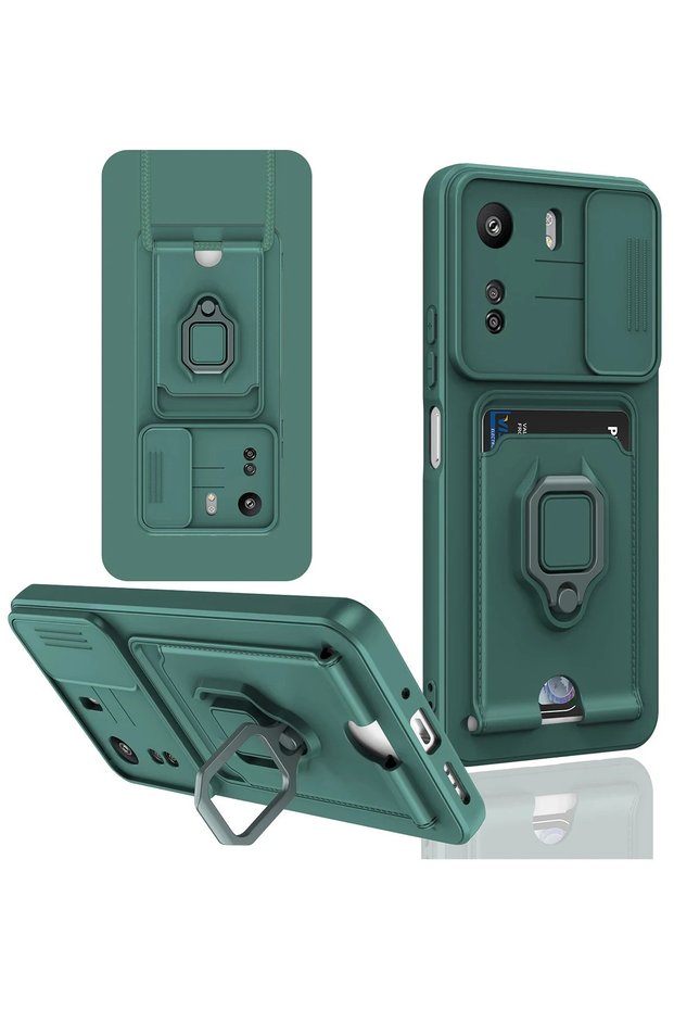 Ilkeshop New Redmi 13C Case Zuma Silicone with Business Card Holder and Ring (182719) - Green