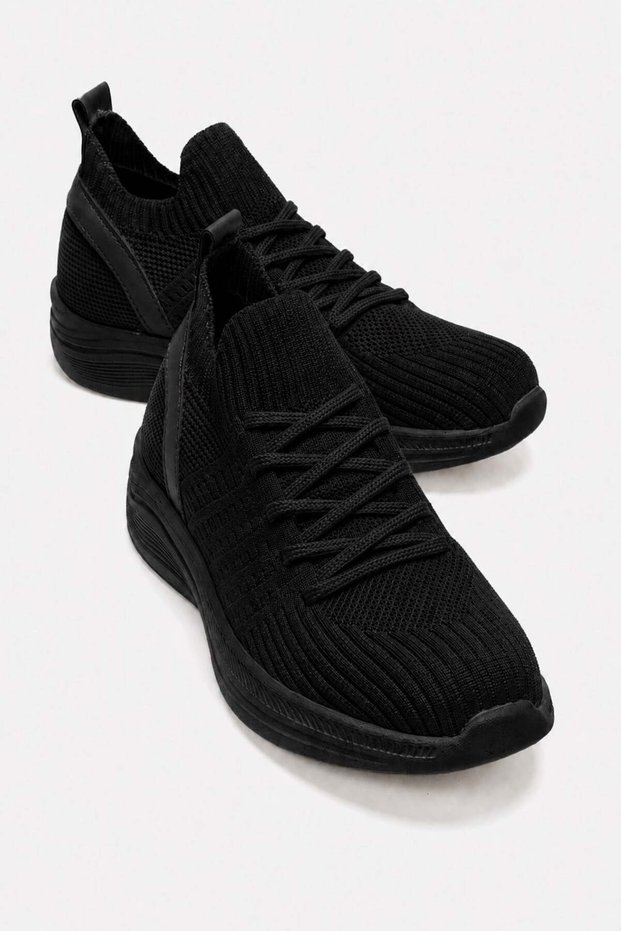 Tied Striped Knitwear Women's Sneakers Black Black