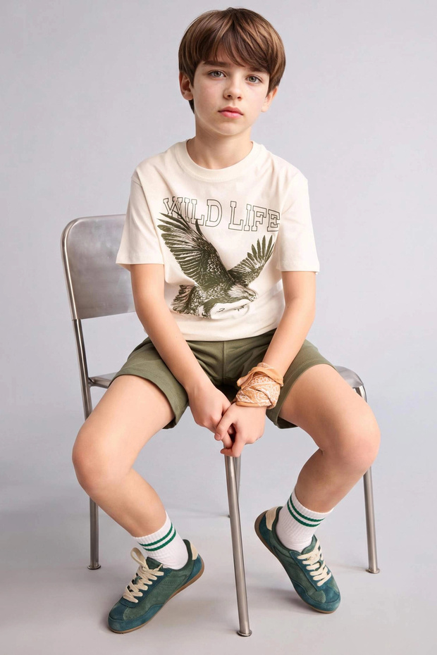 G8517A8Er100 Ecru 2-Piece Set Printed Shorts T-Shirt for Boys