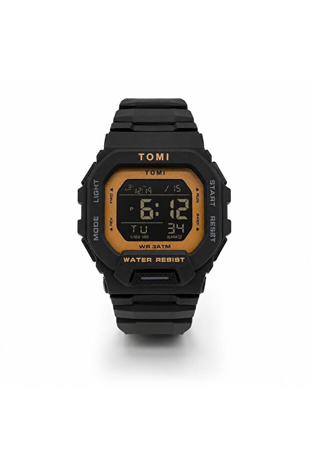 Blaze TM2020 Digital Sports Watch for Men – Gold & Black Tactical Design, 3ATM Water Resistant, LED Backlight, Multi-Function Military Silicone Strap Wristwatch