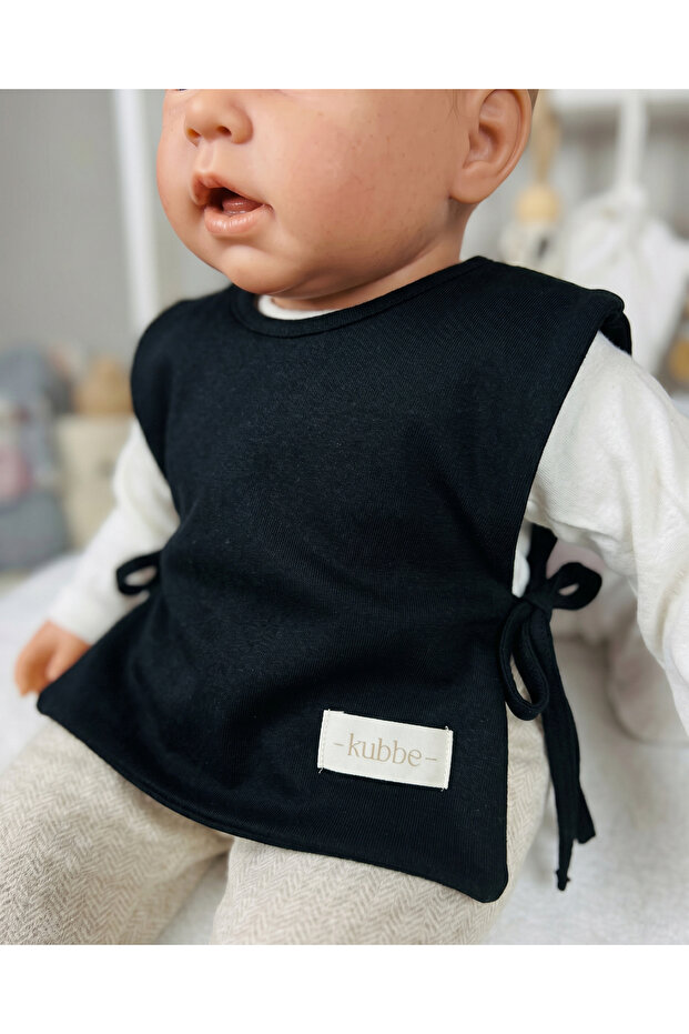 Black Cotton Food and Drool Bib | Modern Design, High Absorbency, and Easy Wear System