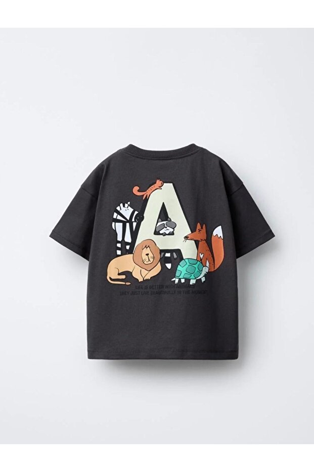 Boy's Animals Printed Cotton T-Shirt
