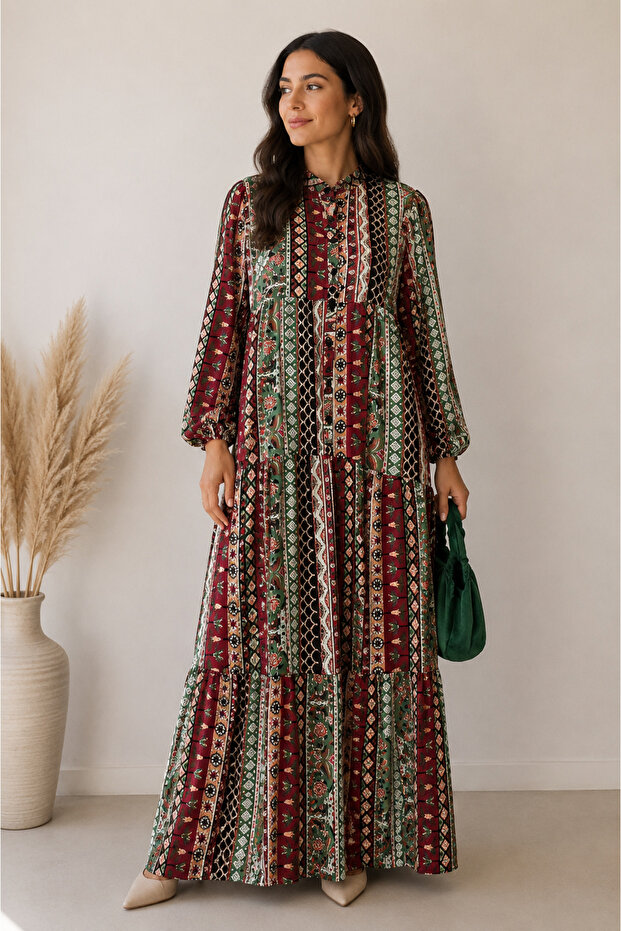 Viscose Bohem Patterned Saw Dress