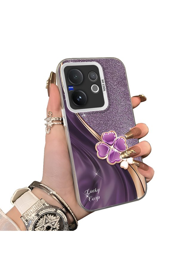 Vivo V60 5g Compatible Silicone Edge Hard Back Anti-Fall Phone Case Luck Clover Patterned