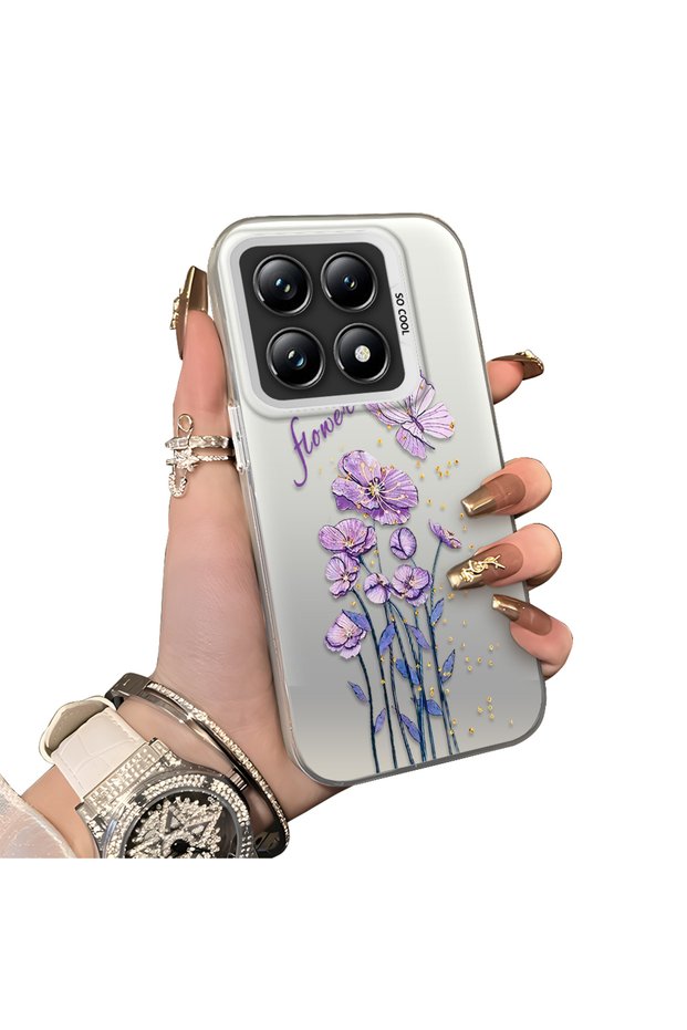 Xiaomi 14t Pro 5g Compatible Silicone Edge Hard Back Anti-Fall Phone Case with Floral Pattern
