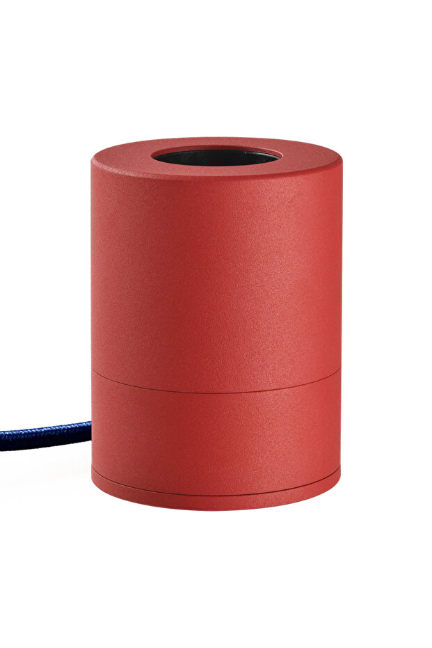 Pop table lamp base in red with white cable, modern design suitable for various home decor styles, compatible with standard lamp shades