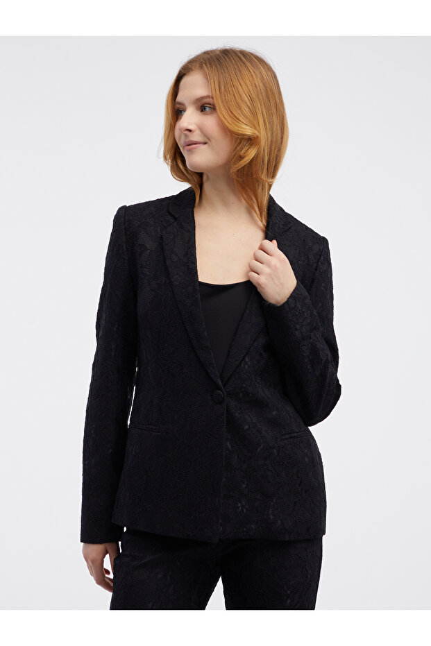 Jachetă neagră de damă cu model - 2