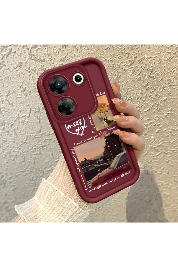 Tecno Camon 20 Pro 5g Compatible Claret Red Frame Vintage Photo Collage Motif Flexible Silicone Case