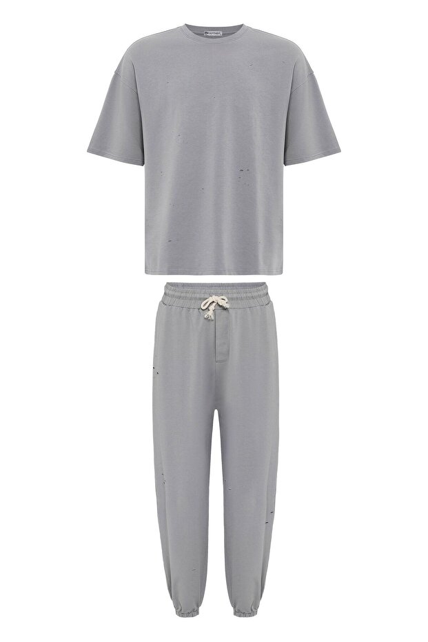 Hole detailed oversize tracksuit set