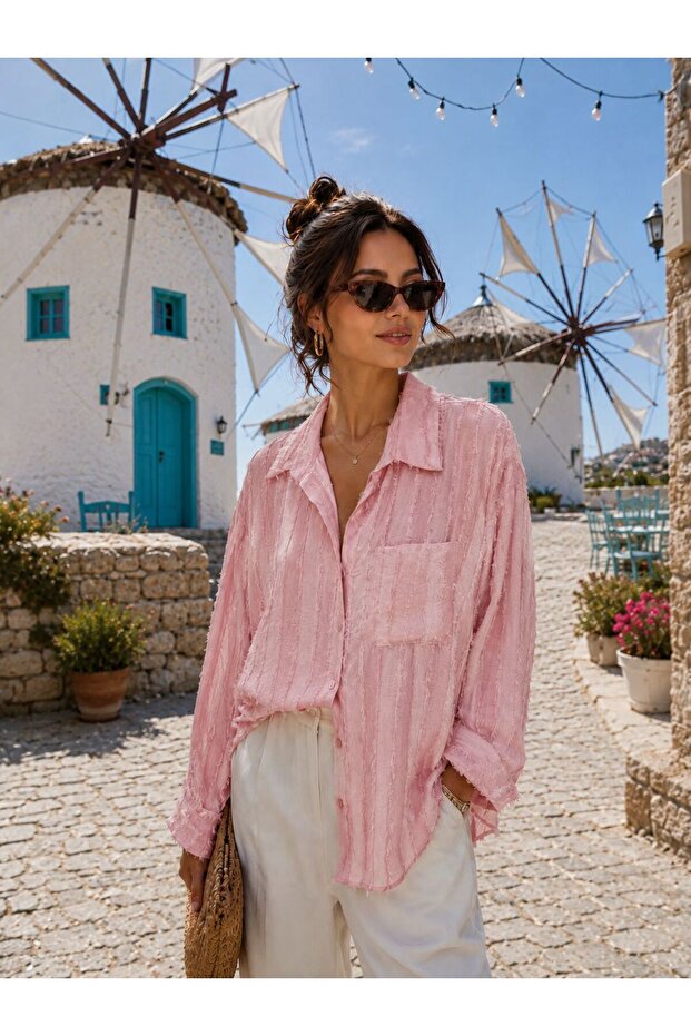 New Season a Pile Single Pocket Tulle Modal Women's Shirt