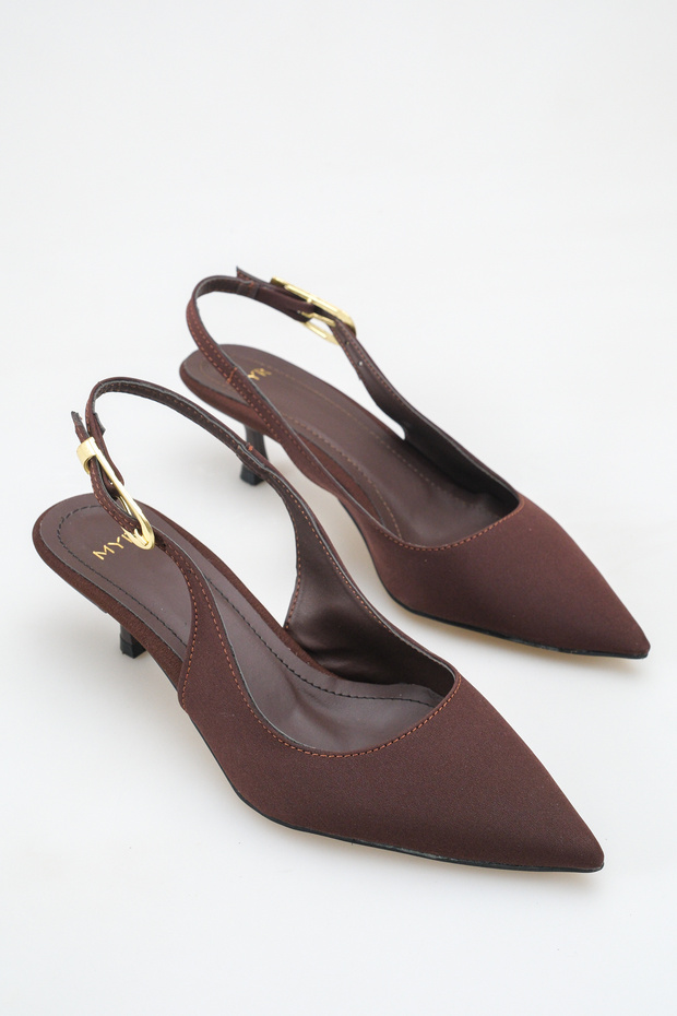 Women's Buckle Open-Back Heeled Shoes Bitter Brown Satin (5.5 cm)