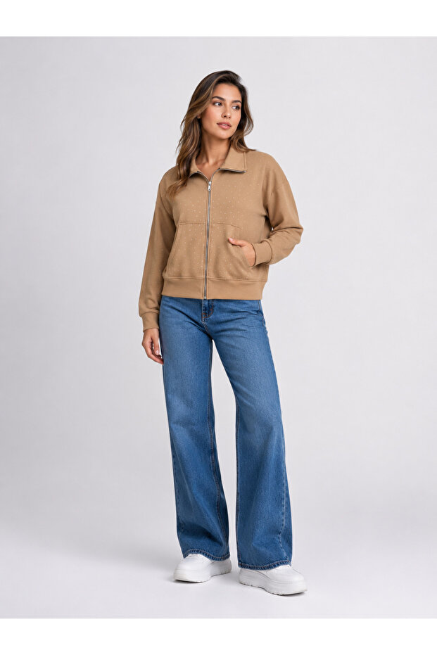 Women's Modal Fabric Stone Zipper Seasonal Short Jacket