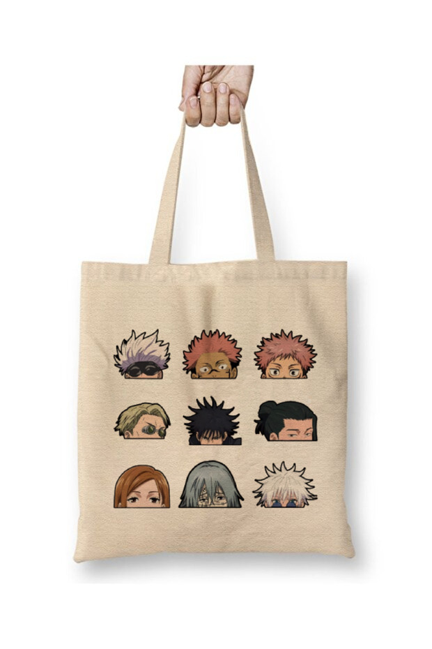 Jujutsu Kaisen Characters White Tote Bag Long Handle Shopping Bag Beach Bag