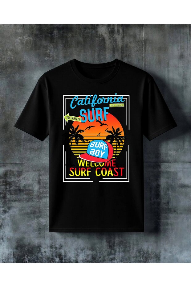 تي شيرت كاليفورنيا سيرف بوي كبير الحجم مطبوع عليه عبارة "california surf surf boy"