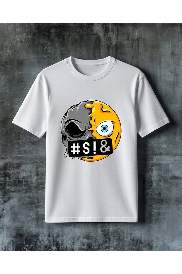 تي شيرت كبير الحجم مطبوع عليه شعار si logo على شكل جمجمة