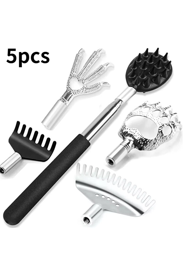 5 in 1 Black 1-5Pcs Telescopic Back Scratcher Extendable Massager for Itch Relief Body Relaxation Sc