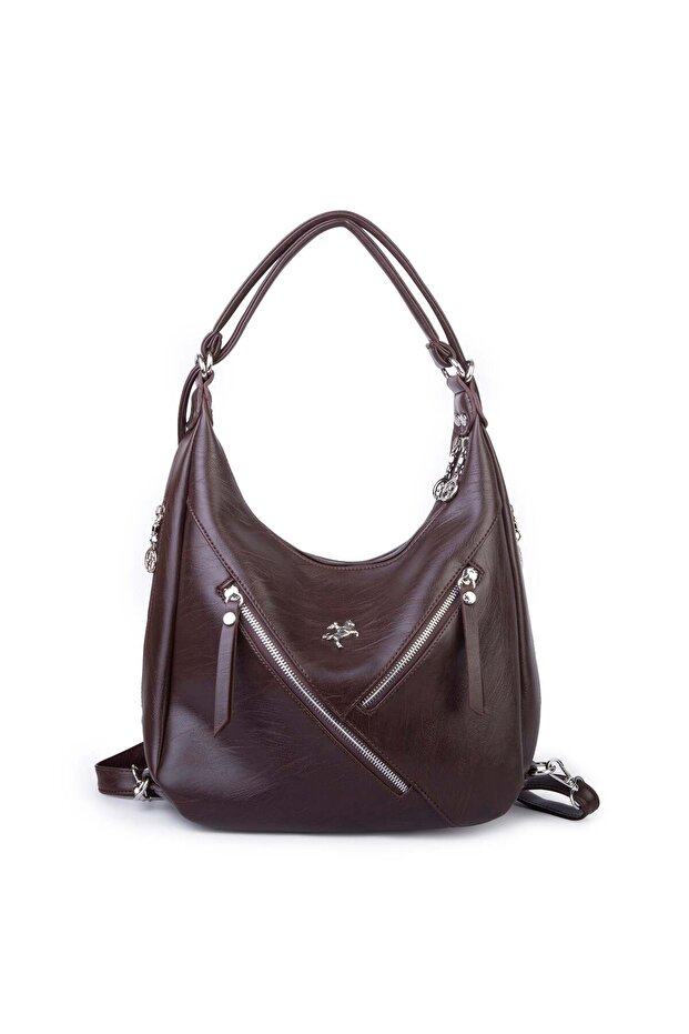 Women's Multi-Compartment Convertible Shoulder and Backpack Bag Coffee Venice