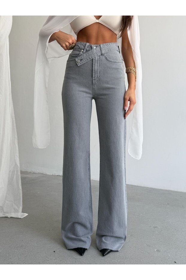 Trend Special Design Wide Leg Cross Closure Baggy Denim Jean Pants-Trend Special Design Wide Leg Cross Closure Baggy Denim Jeans
