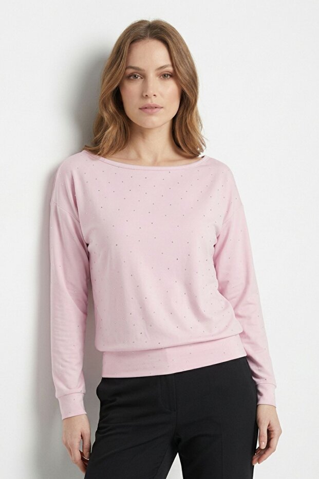 Boat Neck Blouse with Stone Detail