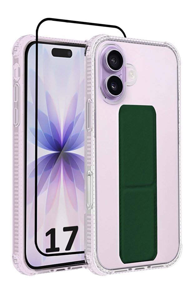 2 Packs Finger Grip Clear Case Cover for iPhone 17- Kickstand Car Magnetic Holder Multi-function Protective Two-in-one Case with 3D Screen Protector - Dark Green