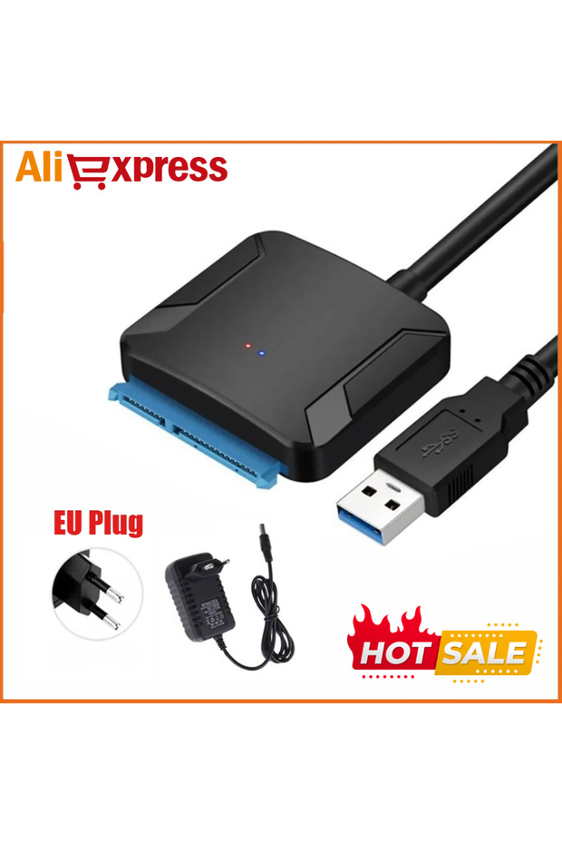 كابل محول SATA إلى USB 3.0 مع قابس أوروبي لتحويل أقراص SSD وHDD SATA III مقاس 2.5/3.5 بوصة
