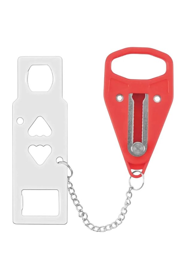 Red Portable Double Hole Door Lock Travel Safety Anti-Theft Security Lock for Home Hotel Apartment D