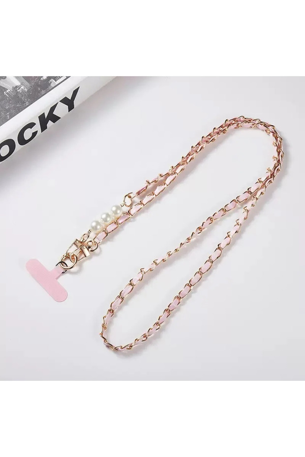 Pink Hot New Long Pearl Chain Phone Lanyard For Women With Clip For Phone Cases Bags Simple and Fash