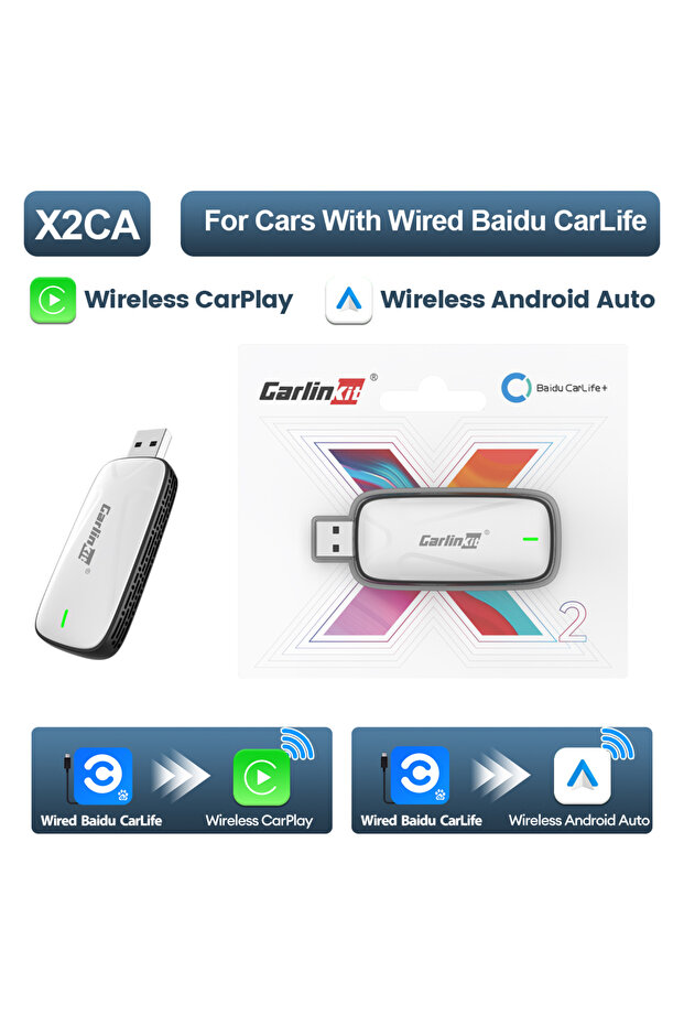 محول أصلي من العلامة التجارية X2CA لتحويل نظام CarPlay السلكي إلى لاسلكي ونظام Android Auto اللاسلكي من Baidu CarLife CarlinKit