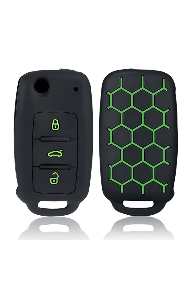Green Line Silicone Case Key Cover Remote For Skoda Fabia Octavia A5 For VW Golf VI Polo Passat B5 3