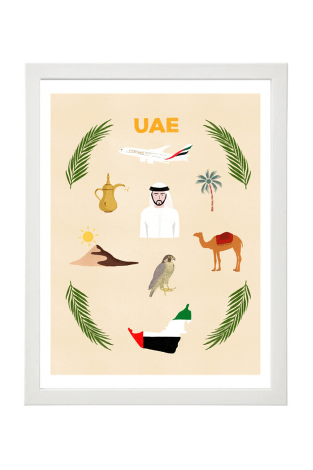 UAE Travel Cultural Elements Digital Wall Art Poster with Frame 30x40cm