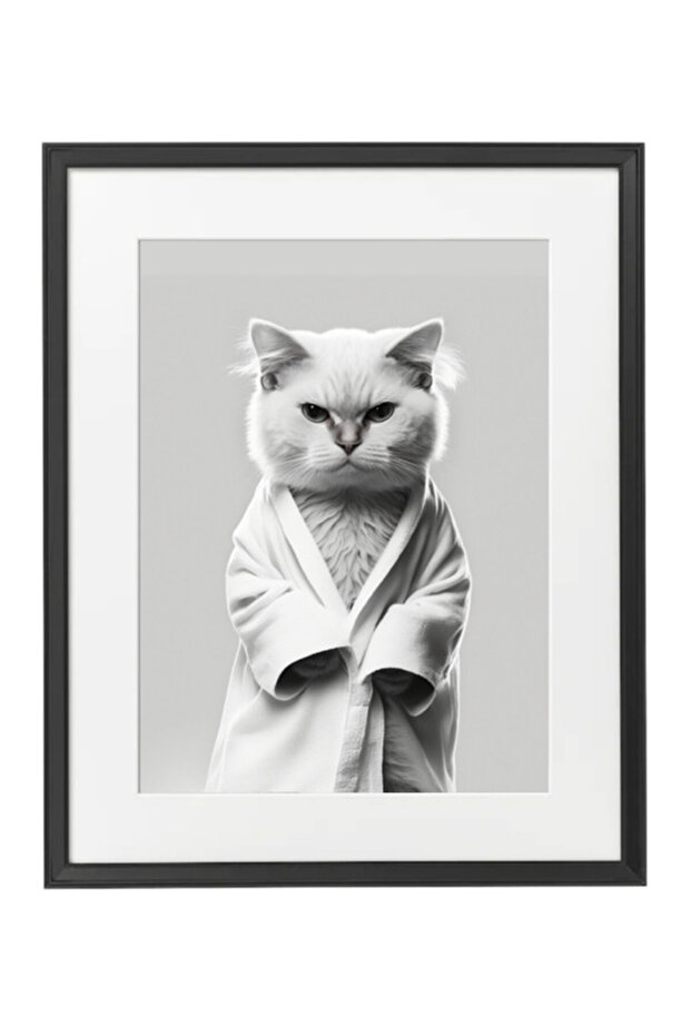Cat in Bathrope , Bathroom Wall Art, Nursery Poster with Frame 50x40cm