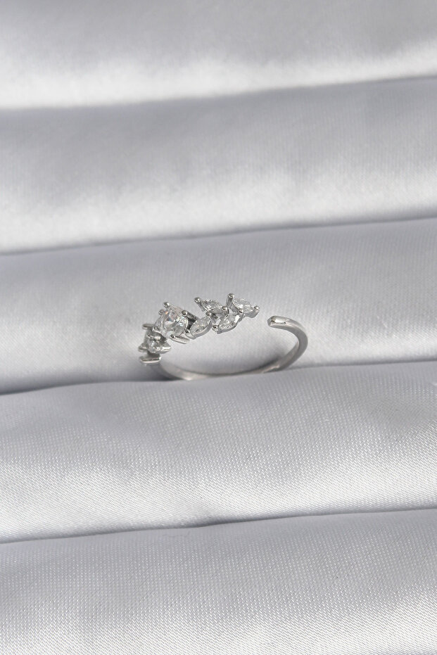Brass Silver Color Zircon Stone Flower Model Women's Ring 5886 - Teolsa5611-5611