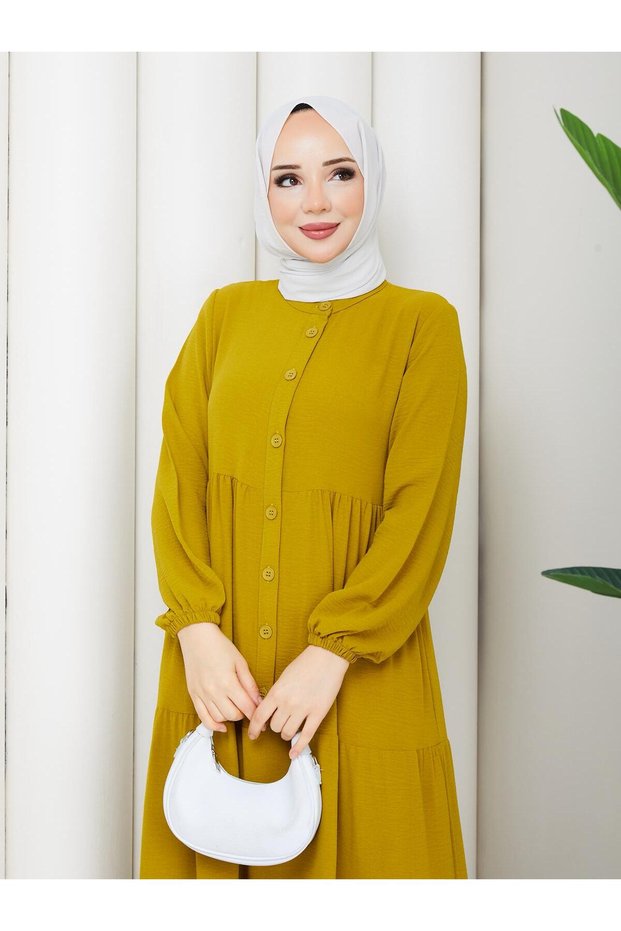 Women's Ayrobin Stylish and Comfortable Cut Fabric Full Length Burgundy Hijab Dress