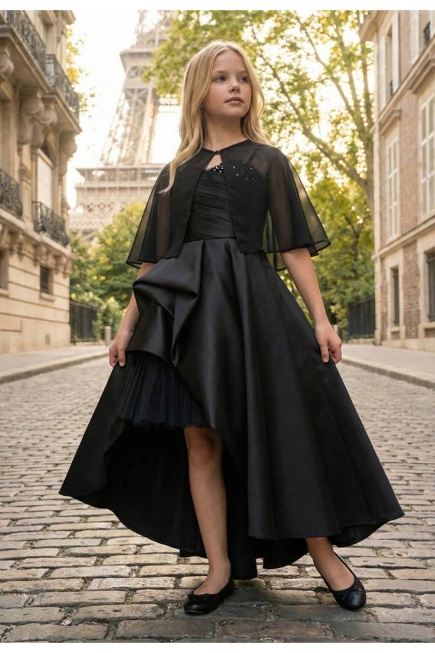 Li̇mi̇ Girl's Satin Soft Fabric Sports Evening Dress with Satin Bolero