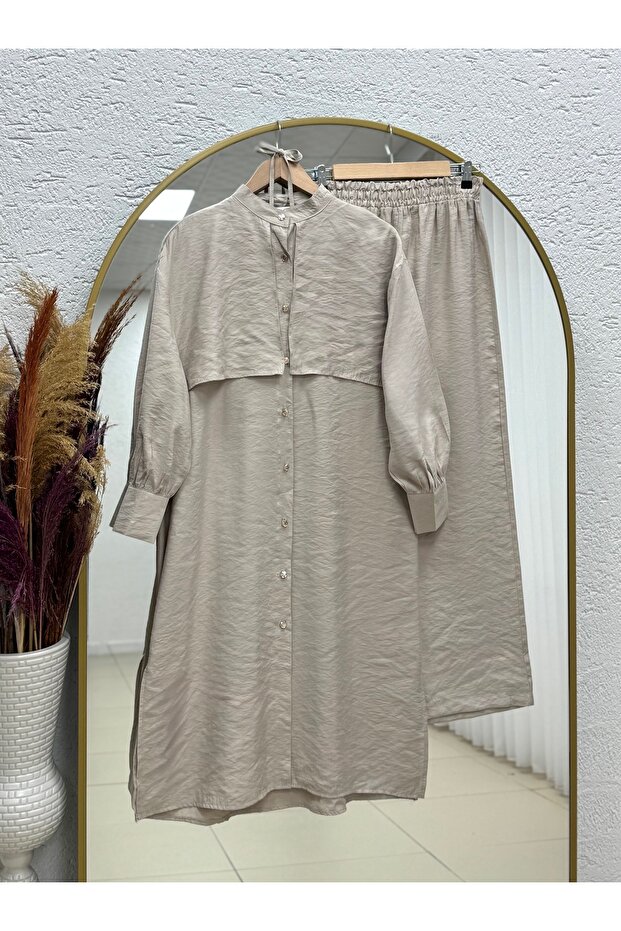 Belgin Bolero Tunic Long Pants Modal Set-Zş7078 Stone
