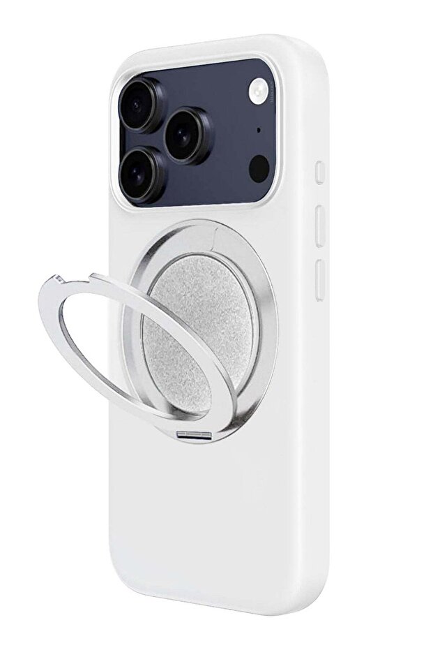 MagSafe Silicone Case Cover for Apple iPhone 17 Pro Max - 360° Spin Magnetic Stand Holder, Soft Liquid Silicone Cozy Grip -Full Camera Protection - Non-Slip Phone Case - White