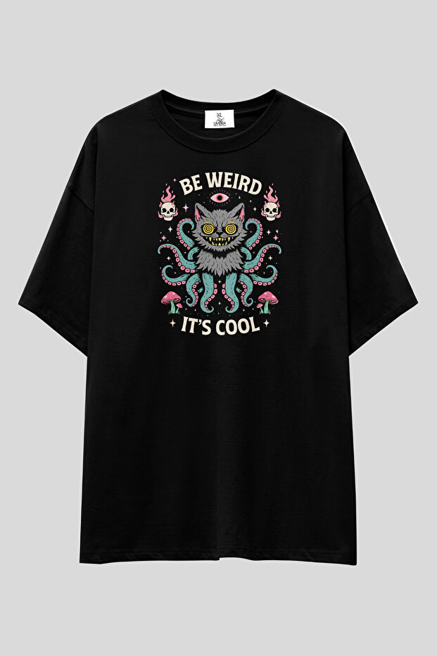 Be Weird It’S Cool Cat Printed T-Shirt | Unisex 100% Cotton Black & White Weirdcore Custom Design Tee