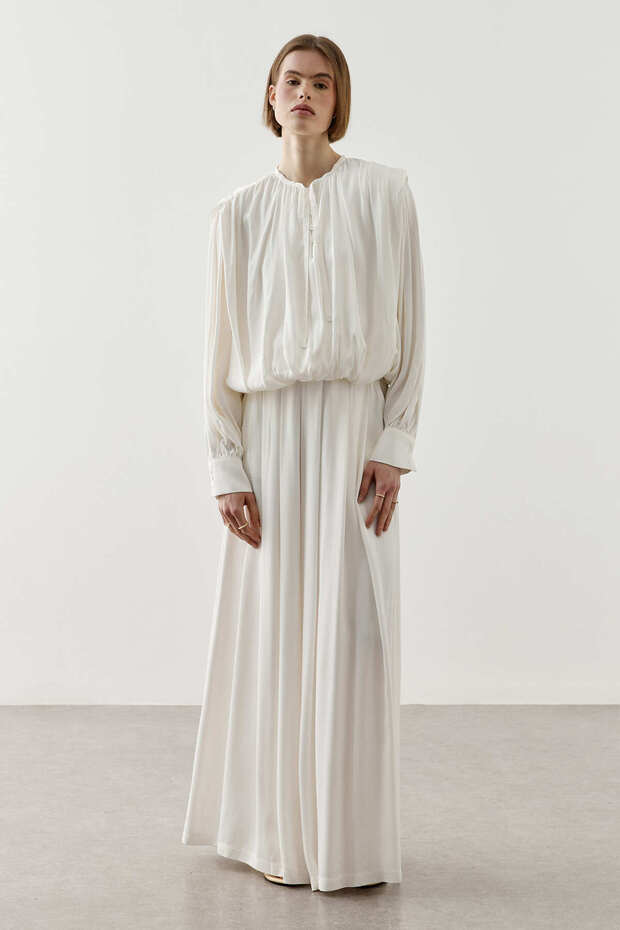 Loose Drawstring Shirt Ecru