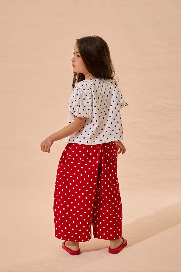 Balon Sleeve Polka Dot Shirt Black