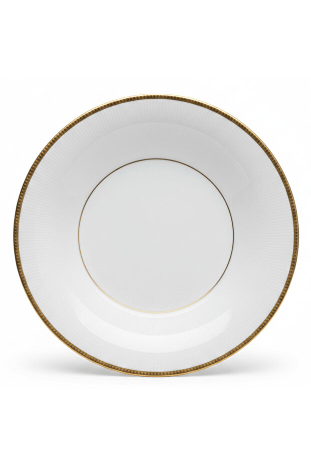 White Porcelain Soup Plate with Gold Rim — 9 Inch