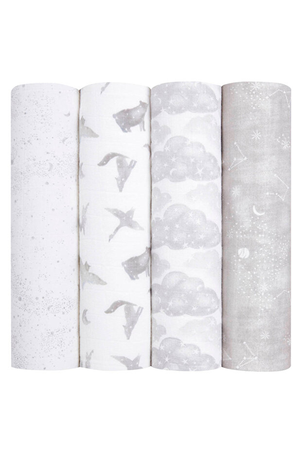 - Large Swaddles - 4 Pack - Organic Cotton Muslin - Map the Stars