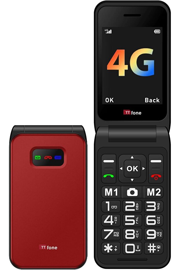 TTfone TT760 Flip 4G Big Button Mobile Phone for the Elderly with Emergency Assistance button Unlocked Basic Mobile Phone (Red, with USB Cable)