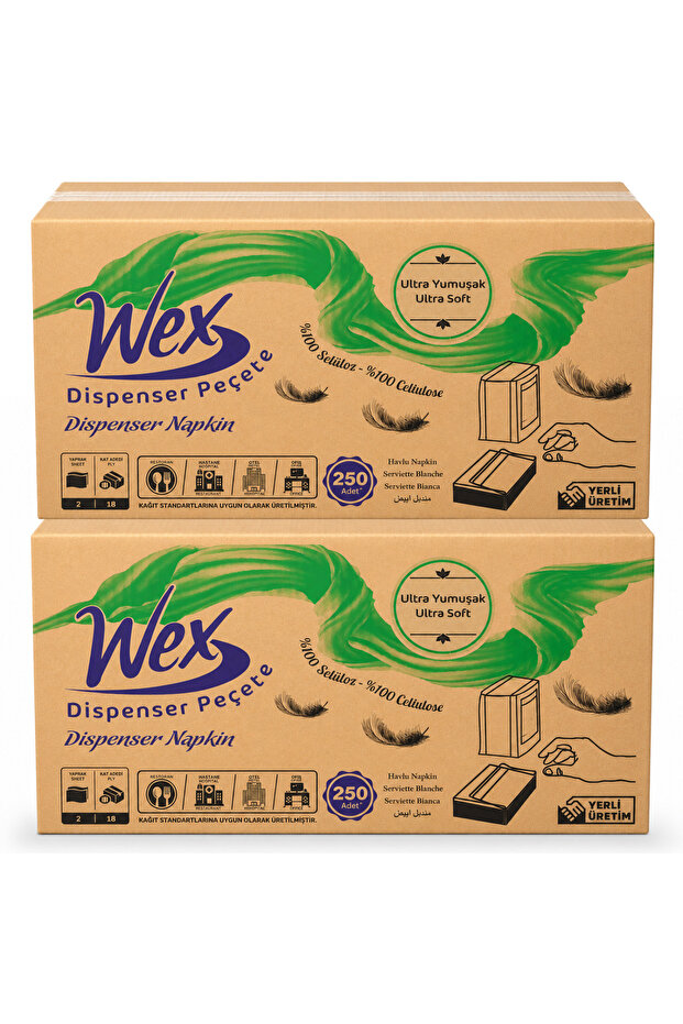 Napkin Dispenser 2 Boxes Total 36 Packs, 250 Sheets, 2 Layers, 100% Cellulose