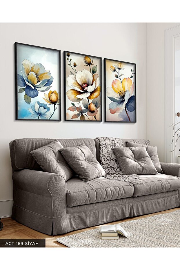 Watercolor Look Flowers 3 Piece Wooden Framed Painting Act