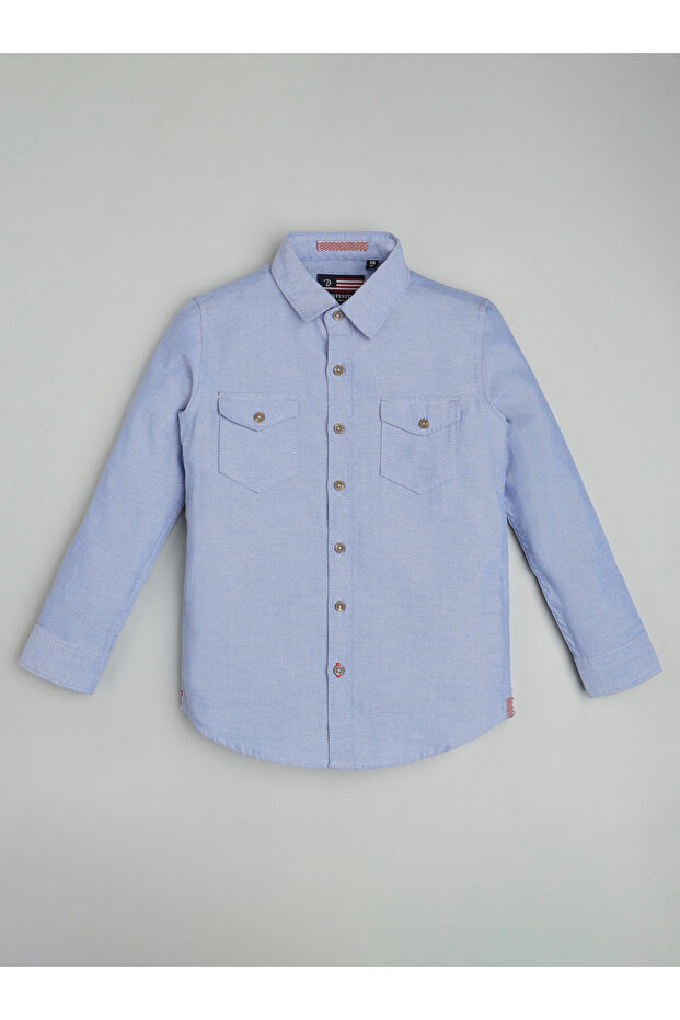 Kids Blue Solid Long Sleeves Shirt