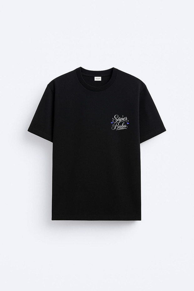 Super Dad Father's Day Printed Cotton Fabric Black T-Shirt T-Shirt
