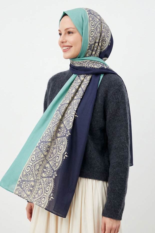 Mandala Pattern Turquoise Soft Cotton Shawl
