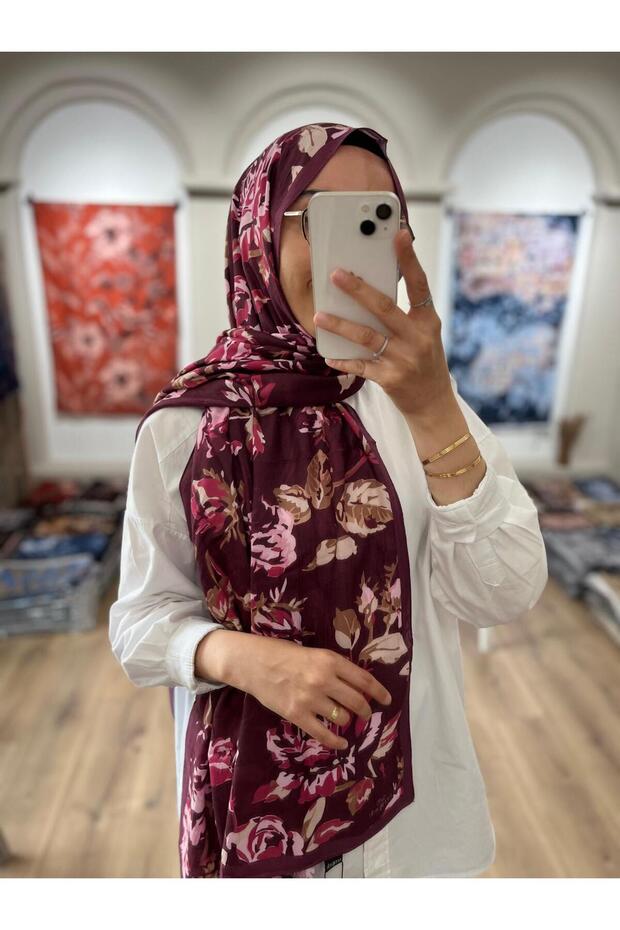 Nera Patterned Shawl - Plum - 2