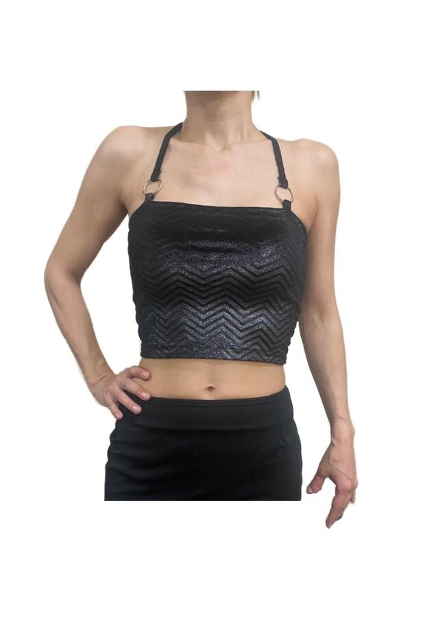 Black Crop with Patterned Soft Velvet Straps