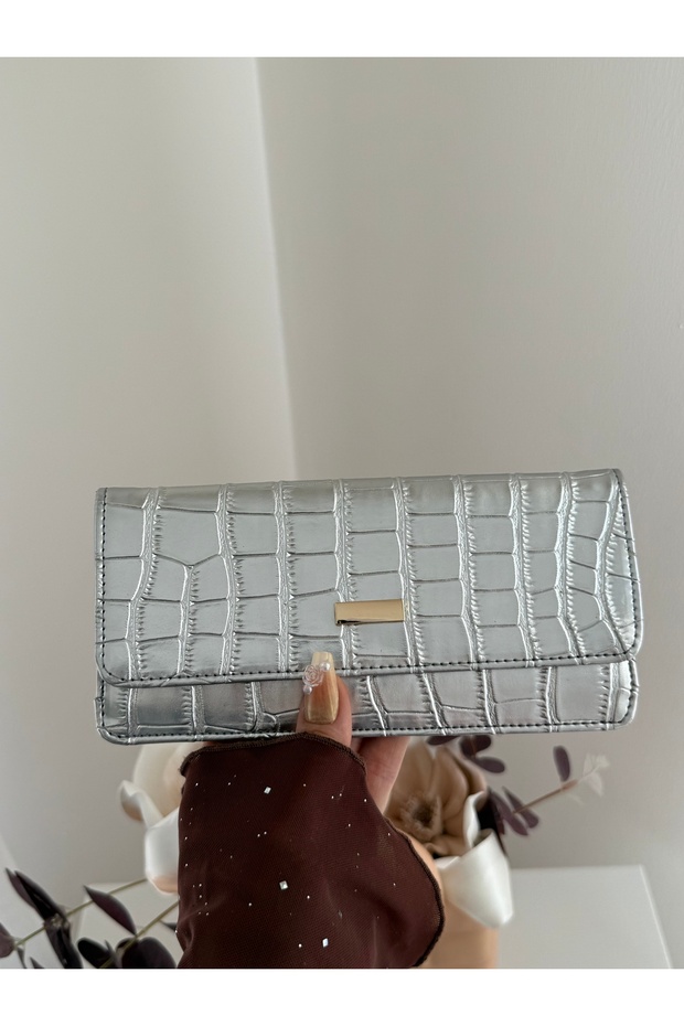 Women's Croco Textured Shiny Large Size Wallet